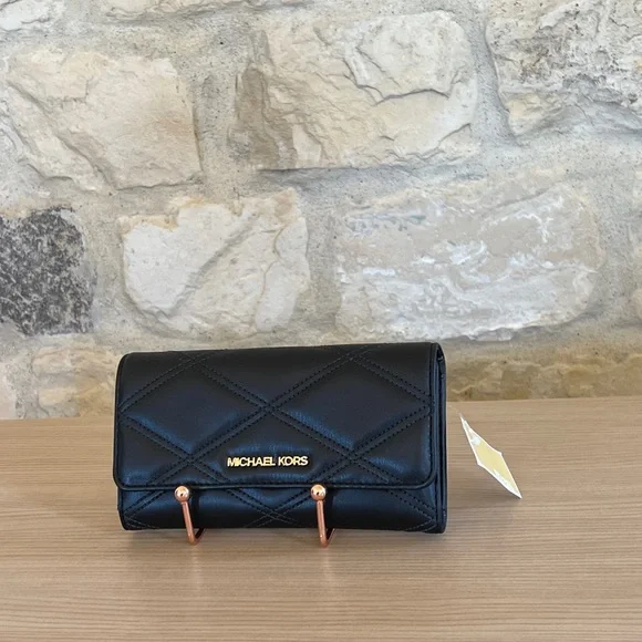 Michael Kors Serena quilted leather backpack handbag&wallet Black NWT
